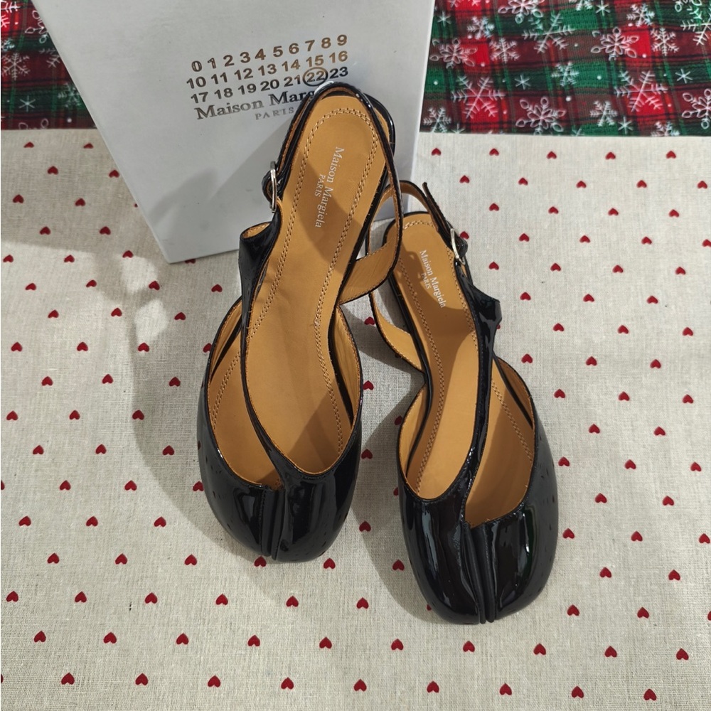 Maison Martin Margiela Black Patent Tabi Slingback Flats